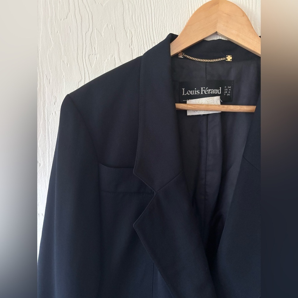 Vintage Louis Feraud Double Breasted Lightweight Wool Black Trench Coat Jacket - Picture 8 of 15